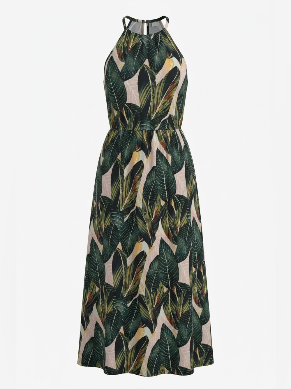 Women’s Tropical Leaf Halter Dress - Green